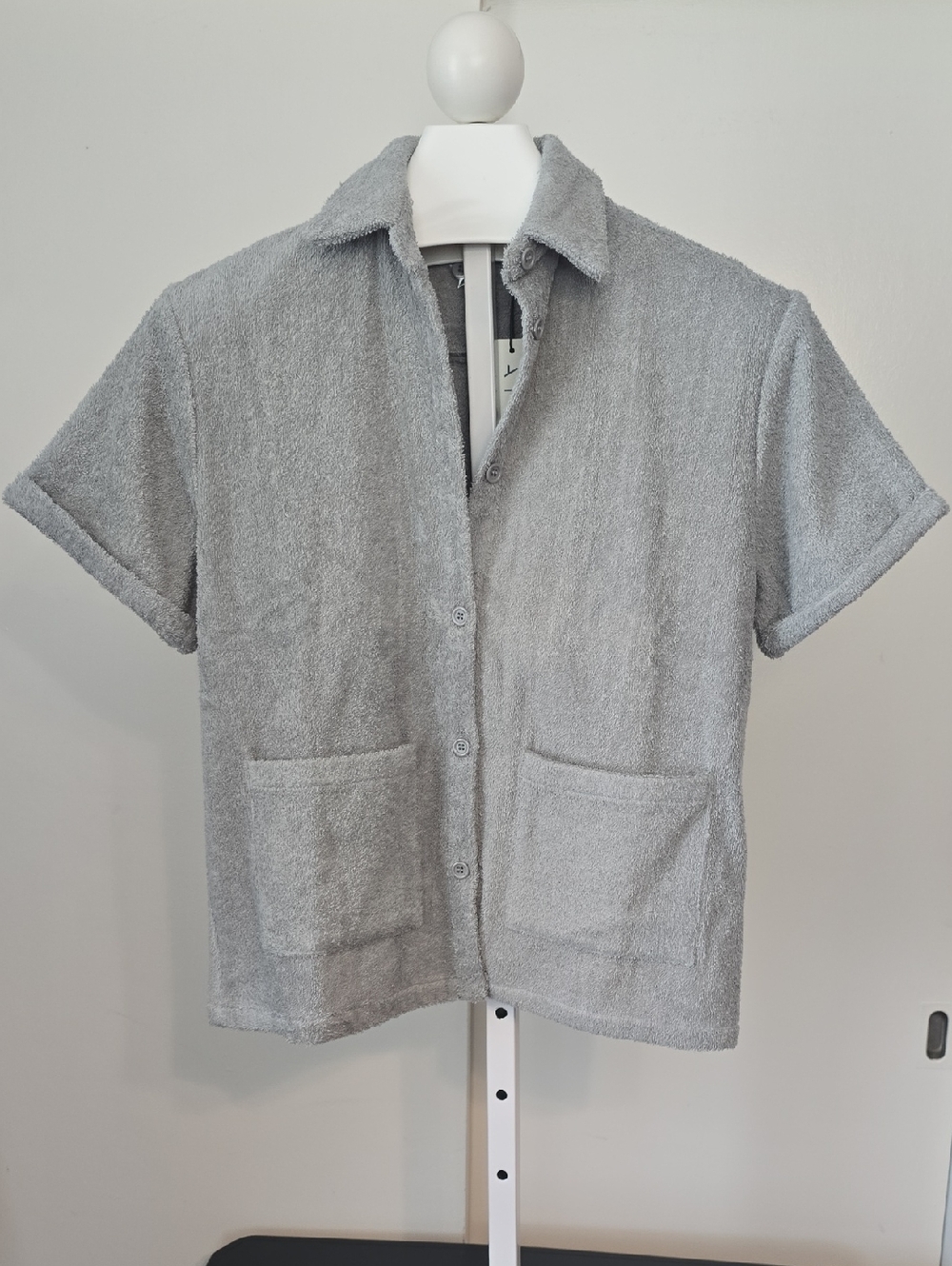 Atoir Soft Gray Terry Short Sleeve Button-Up Coverup Top